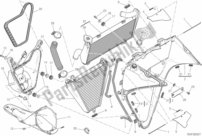All parts for the Water Cooler of the Ducati Superbike 959 Panigale ABS Thailand 2018